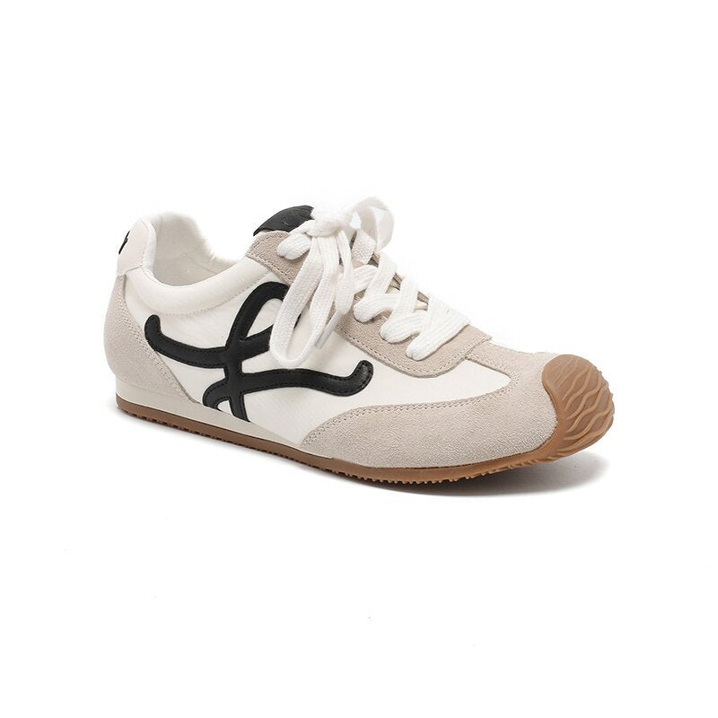 Women's Retro German Training Spring Head Tilt Lace Up White Women's Sports Shoes