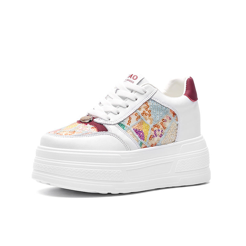 Women's Genuine Thick-soled Sequined White Popular Small Women's Casual Shoes