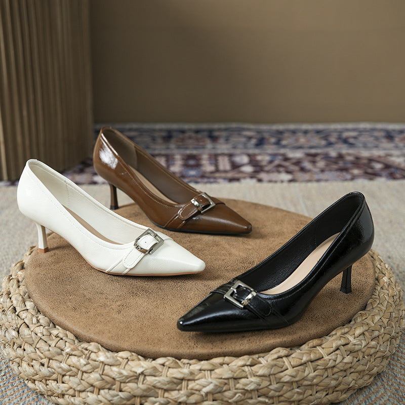 Women's Designer French Style Retro Elegant Belt Buckle High Women's Fashion Shoes