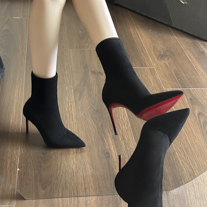 Women's Ankle Fine With Black Elastic Socks Slimming Women's Leather Boots