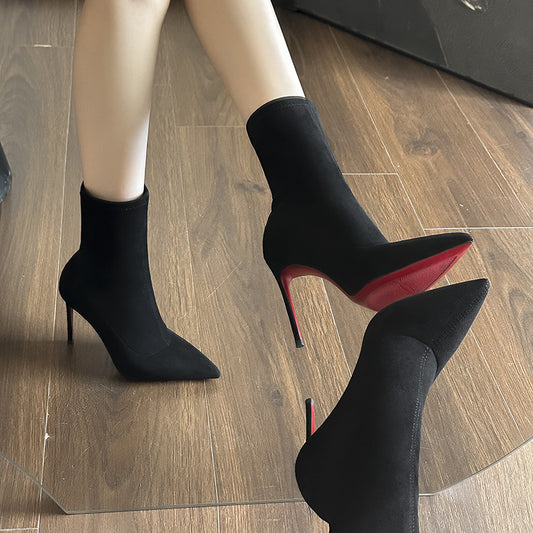 Women's Ankle Fine With Black Elastic Socks Slimming Women's Leather Boots
