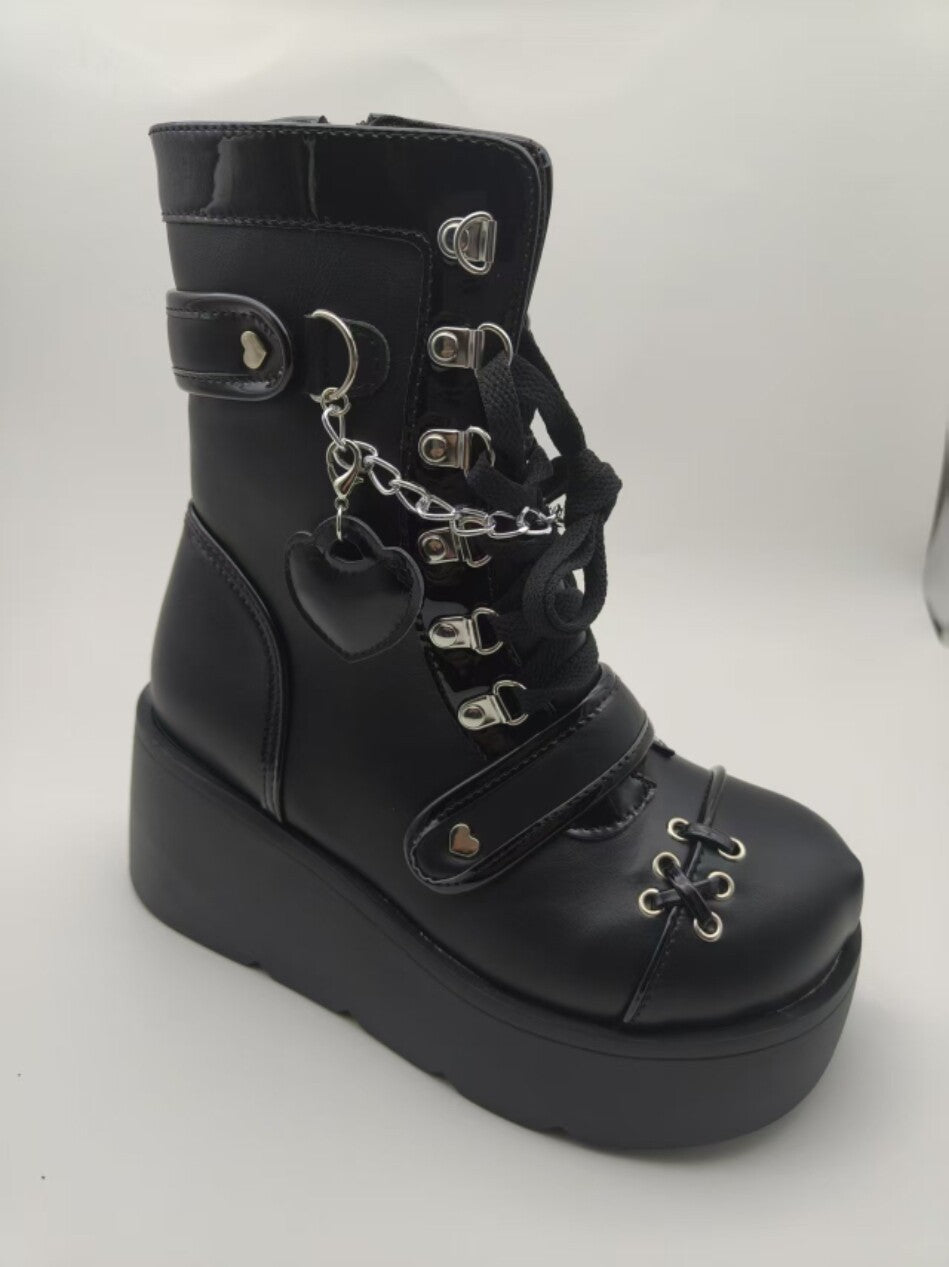 Bottom Punk Motorcycle Platform Middle Tube Women's Leather Boots