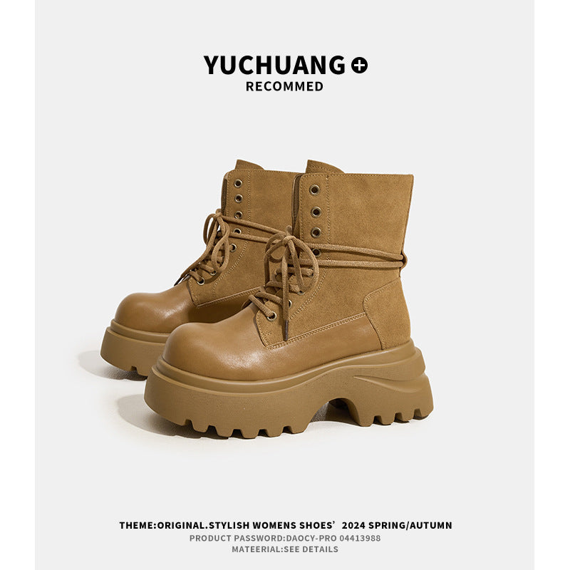 Women's Thick-soled Cowhide Martin Autumn Height Increasing Retro Easy Boots
