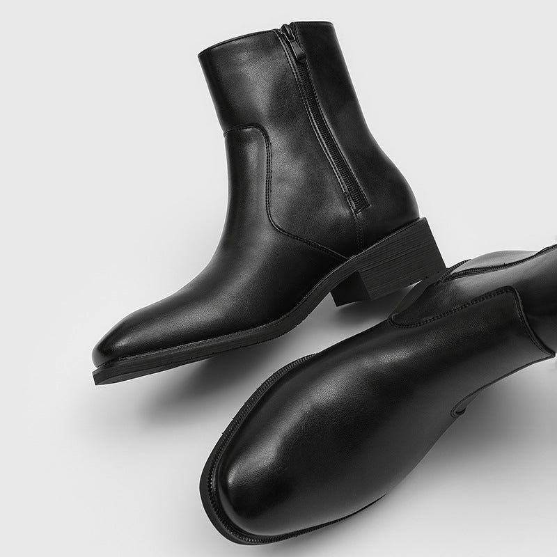 Men's Chunky Black High-grade High Top Ankle Pointed Men's Martin Boots