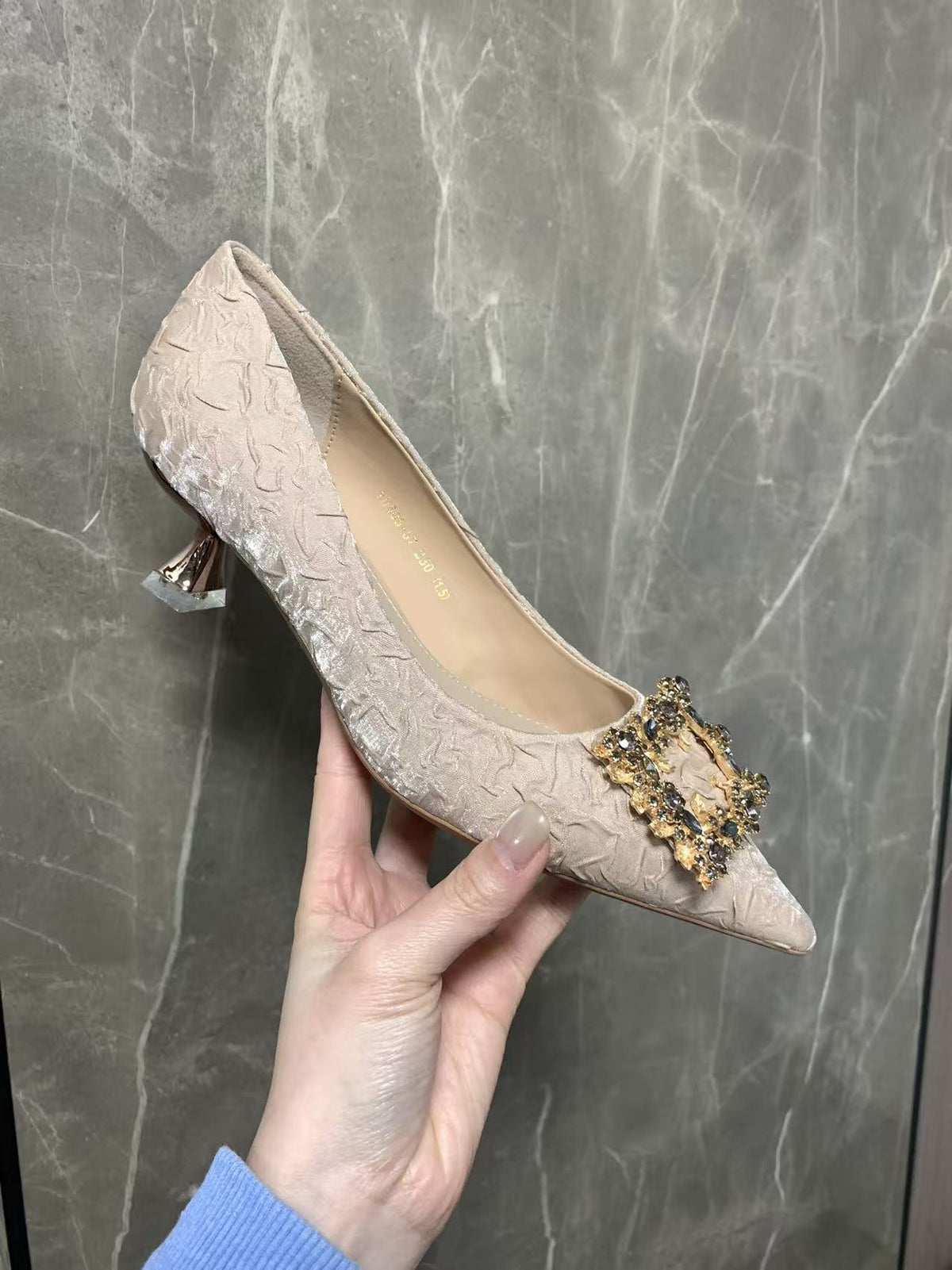 Women's Spring Satin Color Changing Square Buckle High Pointed Stiletto Light Women's Fashion Shoes