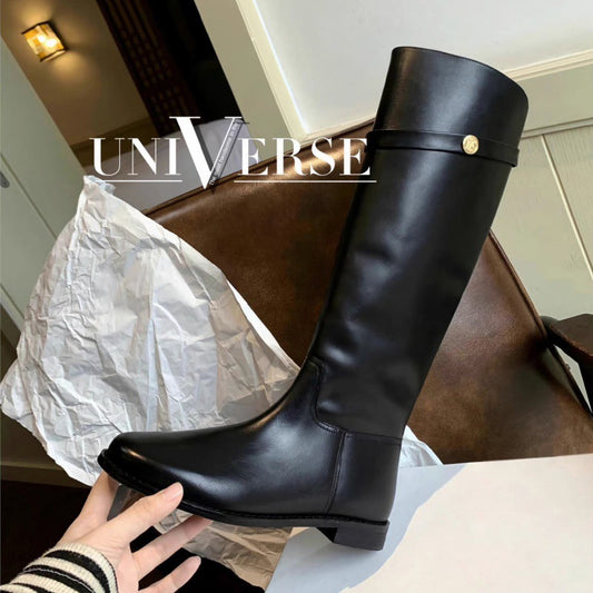 Knee Long Female Small Gold Coins Chunky Platform Tall Knight Women's Leather Boots