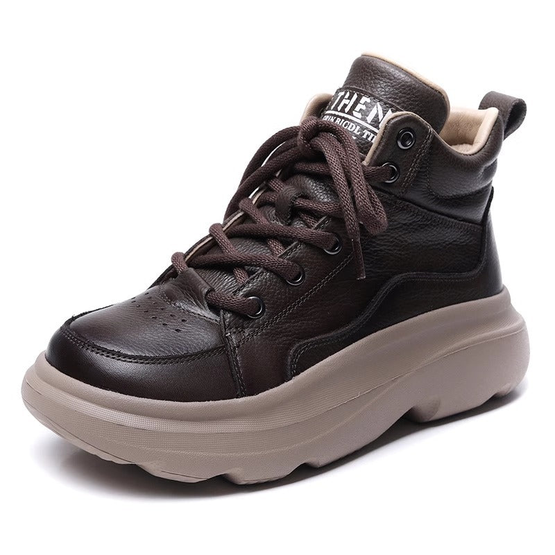 Women's Mom Retro Lace Up Round Toe High Top Ankle Single Boots