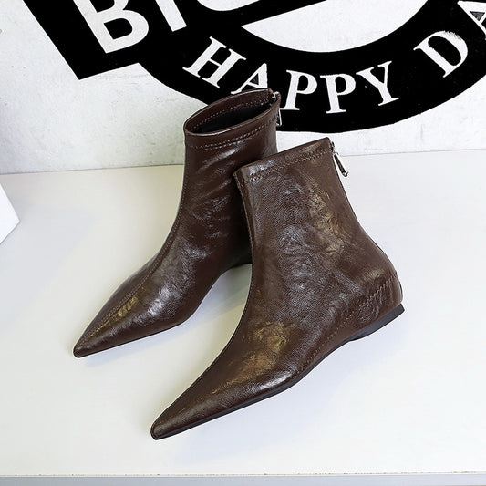 Comfortable Height Increasing Insole Low Wedge Wrinkle Pointed Toe Trendy Heels
