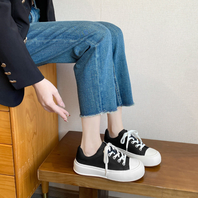 Women's Thick-soled Round Toe Height Increasing Moral Sneakers