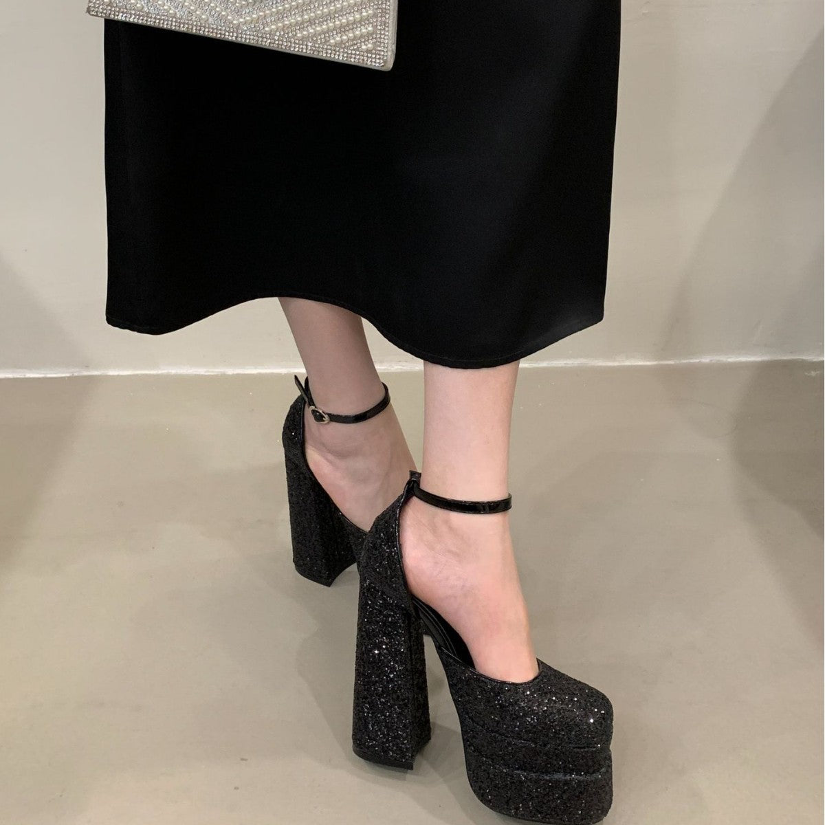 Women's Size Square Toe Platform Catwalk Show Heels