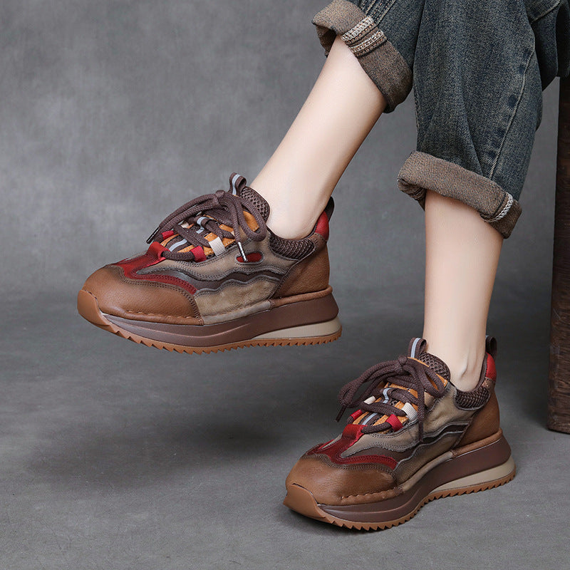 Women's Layer Cowhide Wedge Dad Comfortable Soft Sports Casual Shoes