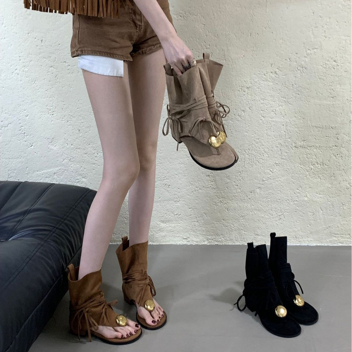 Women's Korean Style Square Toe Tassel Autumn Suede Herringbone Women's Casual Shoes