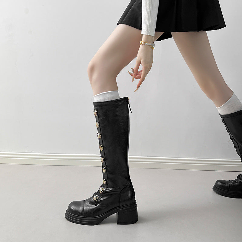 British Badge Below The Knee Long Women's Leather Boots