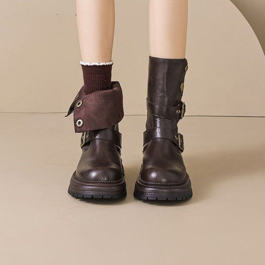 Women's Brown Ankle Retro Autumn Martin Handsome British Style Thick Women's Leather Boots