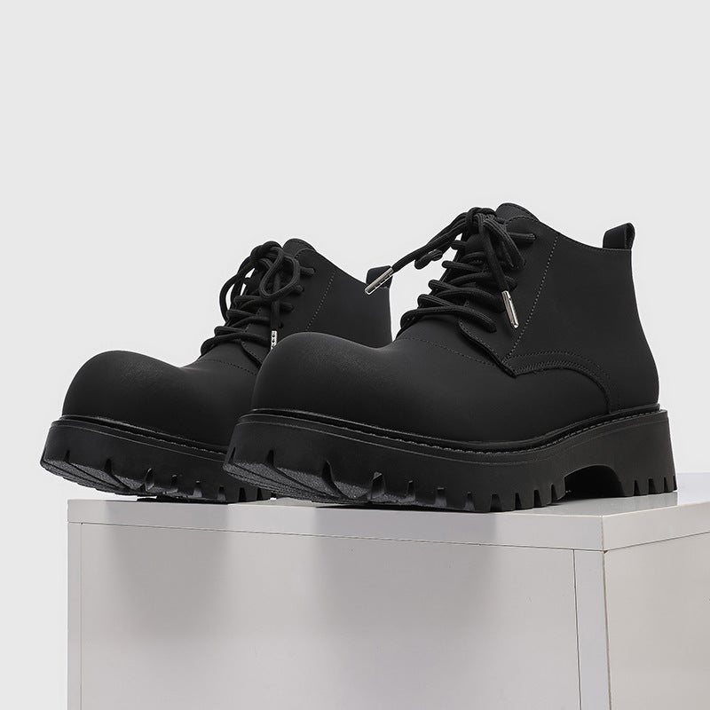 Men's Black Platform Height Increasing Couple Worker Men's Martin Boots