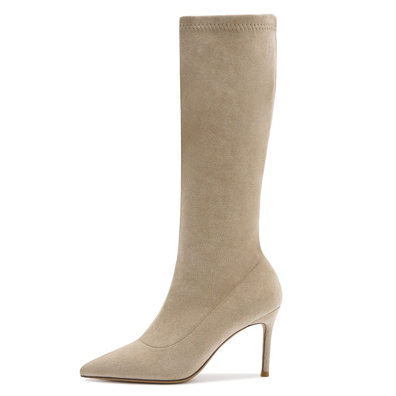 Women's Below The Knee High Pointed Stiletto Women's Leather Boots