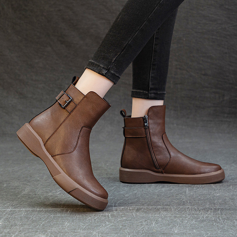 Women's Retro Martin Short Low-cut Thick Bottom Thin Women's Leather Boots