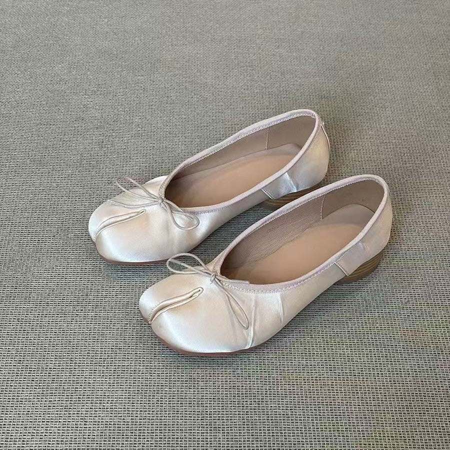 Style French Vintage Bow Split Toe Shallow Mouth Women's Fashion Shoes
