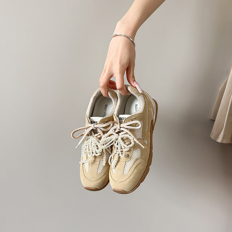 Women's Mom Height Increasing Insole Pearl Ballet Style Training Genuine Large Women's Sports Shoes