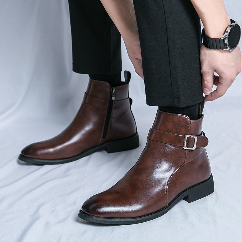 Men's Summer Martin Trendy Pointed Ankle Chelsea British Style Men's Leather Boots
