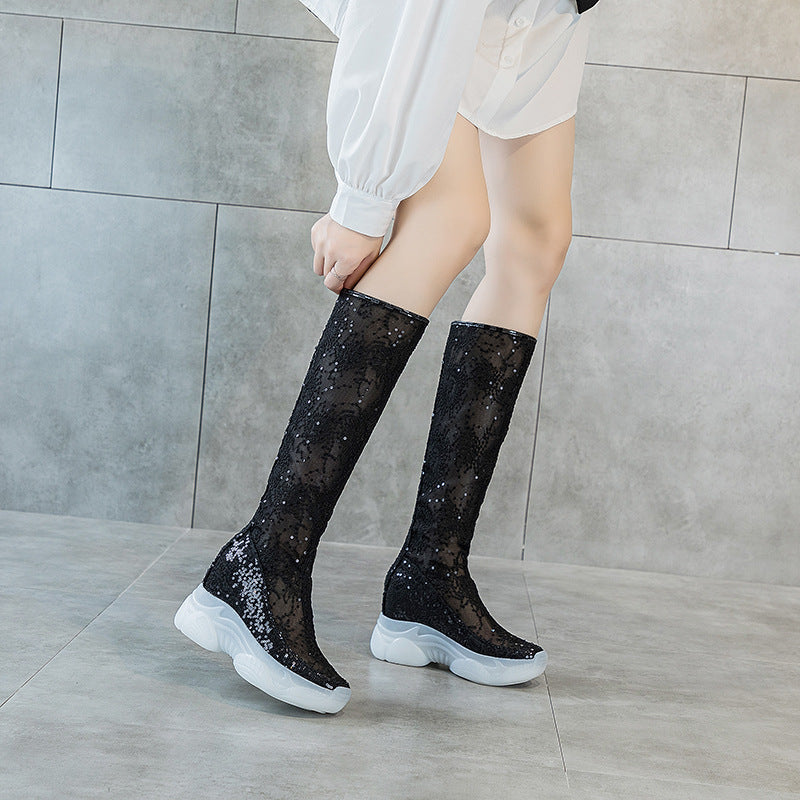 Women's Insole Embroidered Back Zipper Small Slim Below The Women's Leather Boots