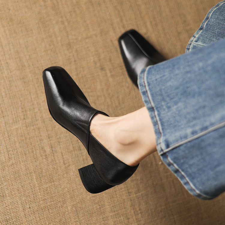 Women's Square Toe Chunky Small Elegant Deep Mouth Minimalist Style Women's Fashion Shoes