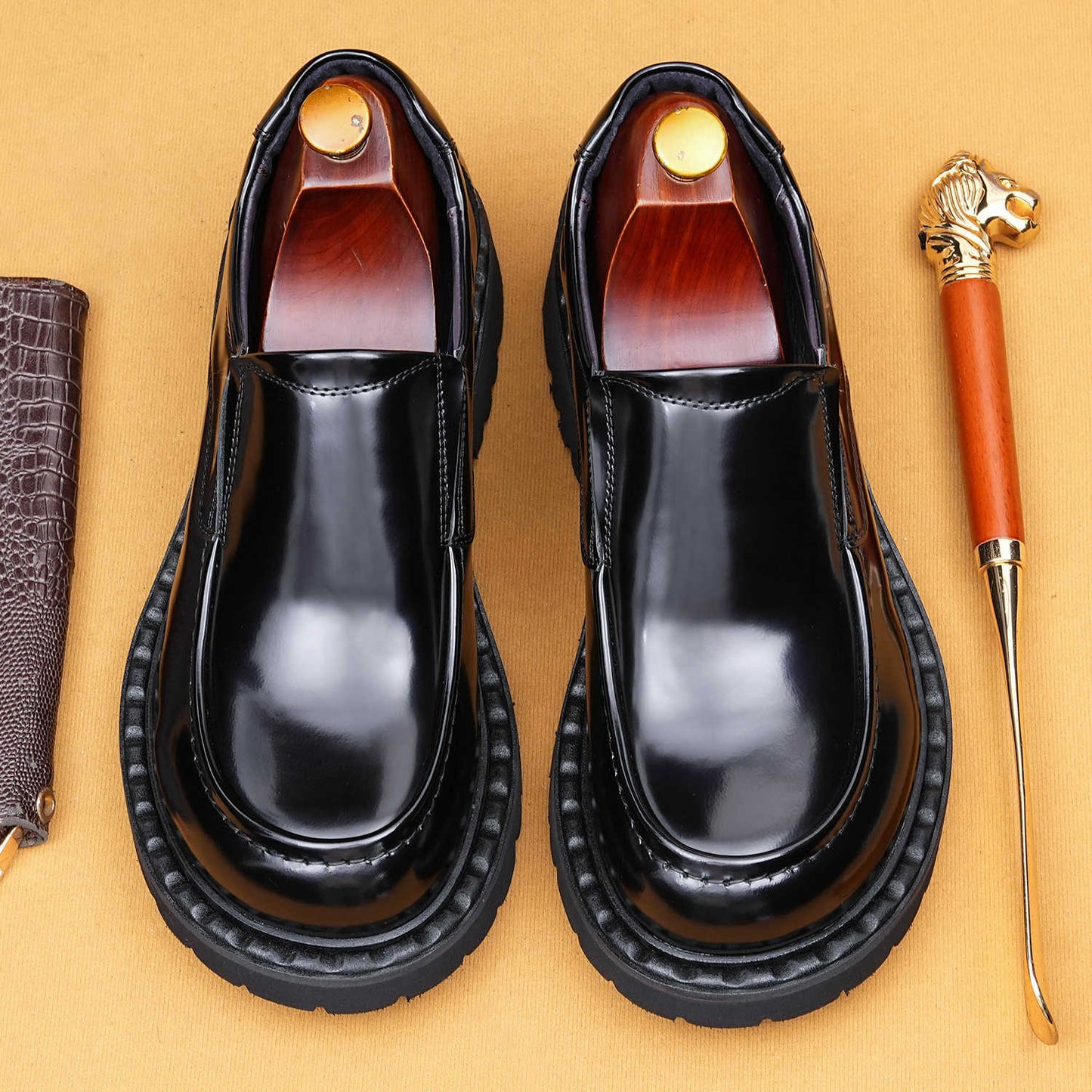 Men's Genuine England Style Glossy Slip-on Formal Wear Big Leather Shoes