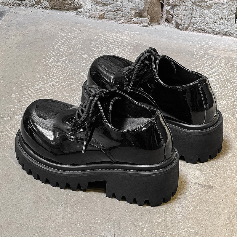 Men's Autumn Light Platform Height Increasing Insole Derby Patent Men's Shoes