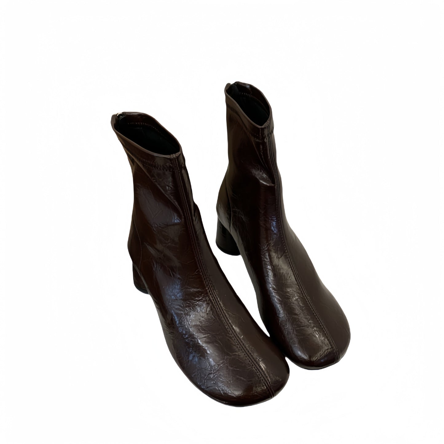 Women's Korean Style Ankle Brown Round Head Fashionable Western Thick Women's Shoes
