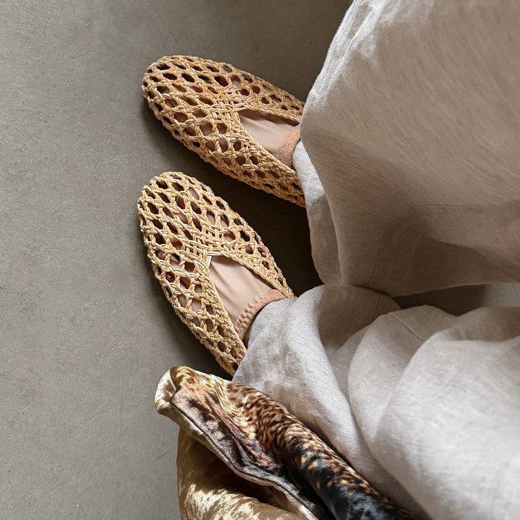 Women's Woven Hollowed Low-cut Pumps Mary Jane Sheepskin Insole With Men's Shoes