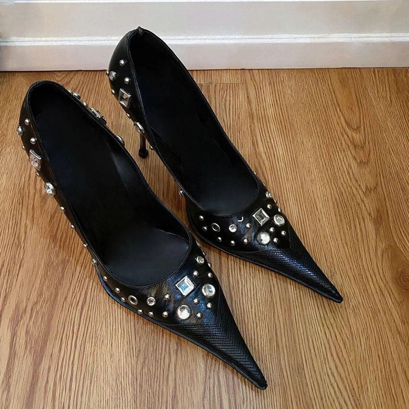 Women's Hot Style Pointed High Spring Punk Rivet Heels