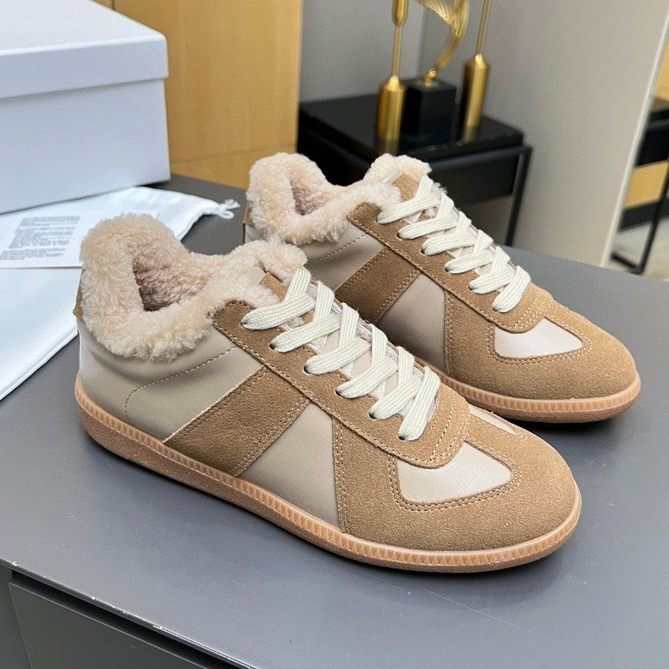 Women's Fleece-lined German Training Real Wool Lining Sports Casual Shoes