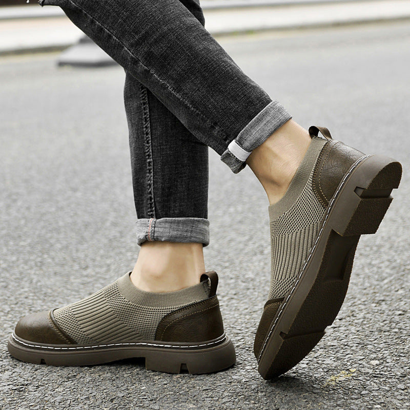 Rubber Korean Style Cowhide Round Toe Men's Casual Shoes