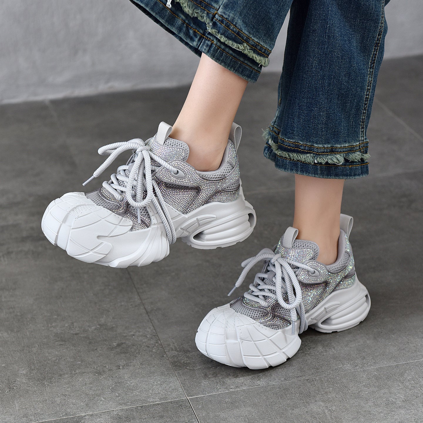 Women's Raise The Bottom Dad Colorful Crystals Style Closed Toe Sports Casual Shoes
