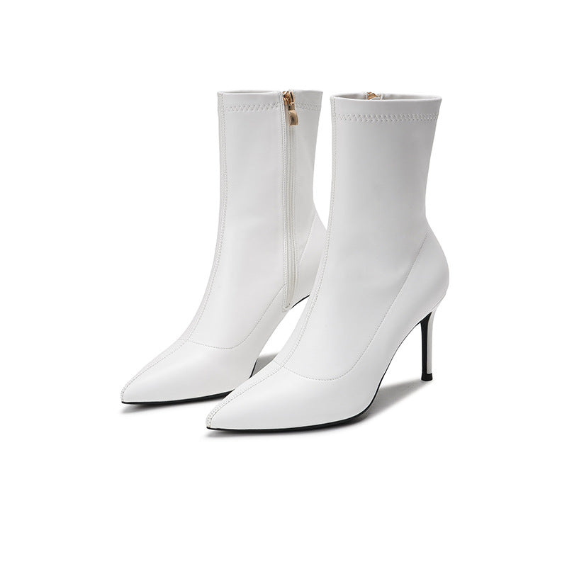 Side Zipper Surface Pointed Korean Style Women's Leather Boots