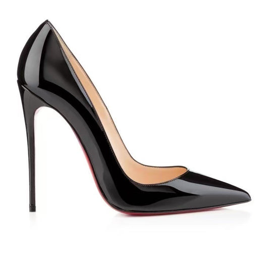 Women's Red Sole Black Elegant Patent Sexy Pointed Toe Heels