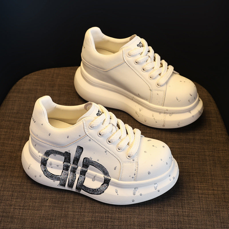 Women's Bottom Height Increasing Insole White Spring Sports Casual Shoes