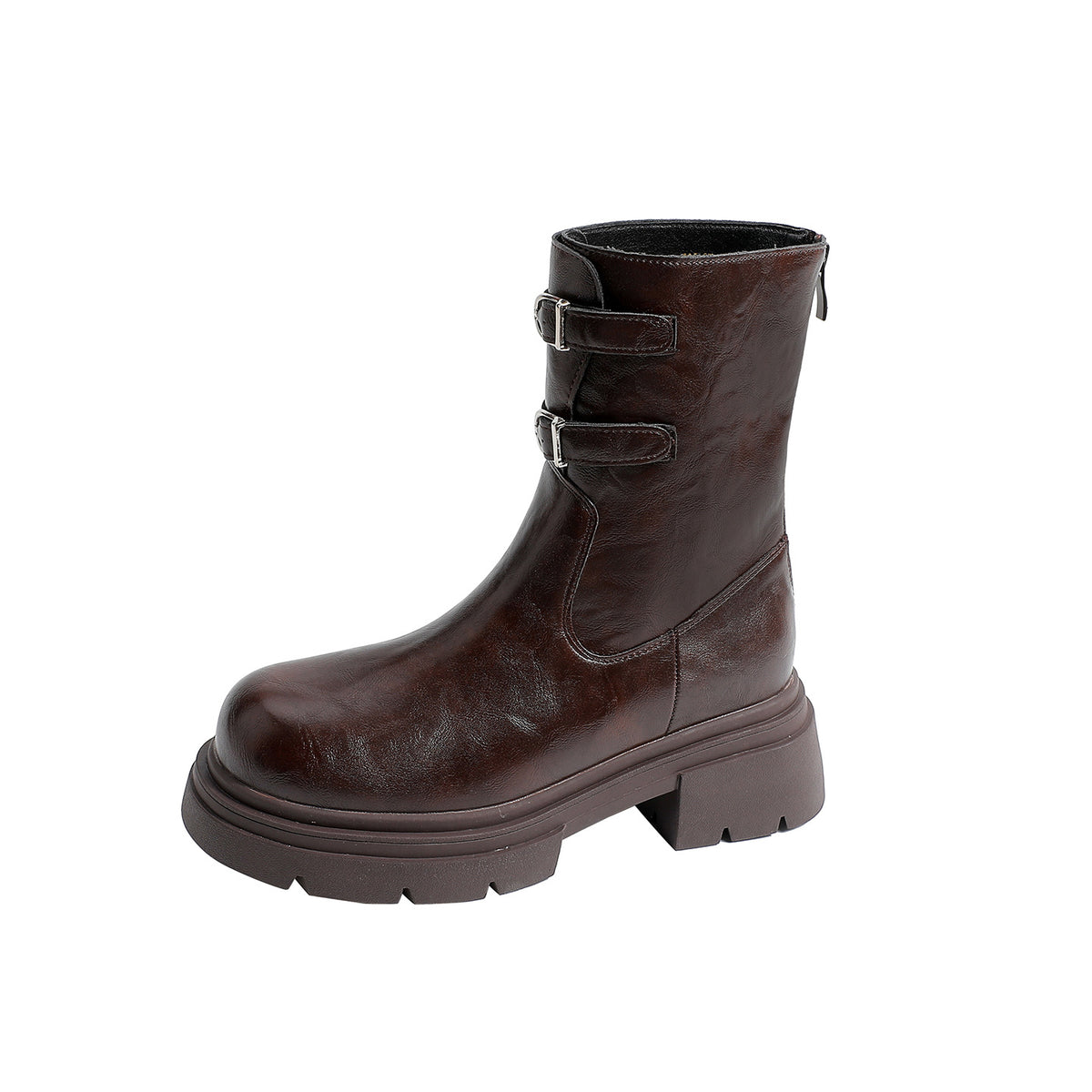 Women's Plus Size Martin Round Head Thick Bottom Booties Belt Buckle Boots