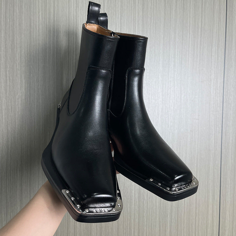 Men's High Square Toe Chelsea Zipper Trendy Men's Martin Boots