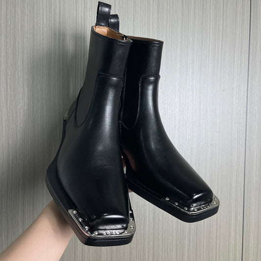 Men's High Square Toe Chelsea Zipper Trendy Men's Martin Boots