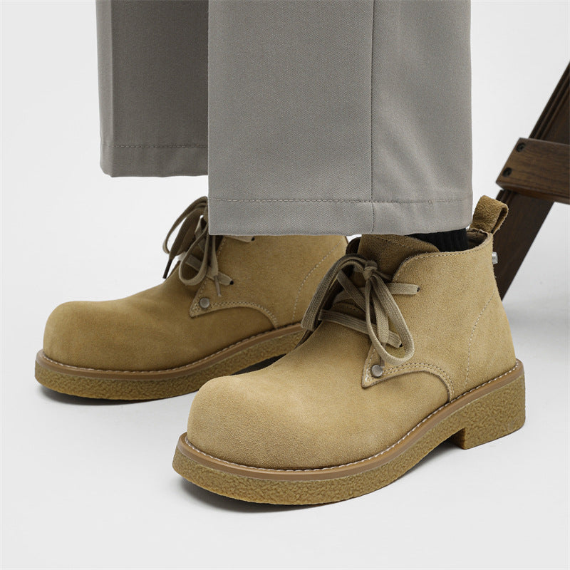 Men's Derby Thick-soled High-rise Suede Round Toe Design Versatile Leisure Men's Martin Boots