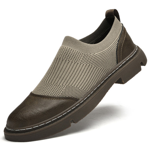 Rubber Korean Style Cowhide Round Toe Men's Casual Shoes
