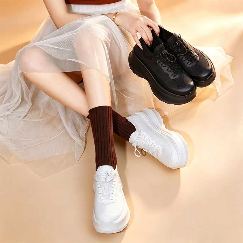 Women's Mesh Surface Clunky Muffin Bottom Small Light Trendy Height Women's Sports Shoes