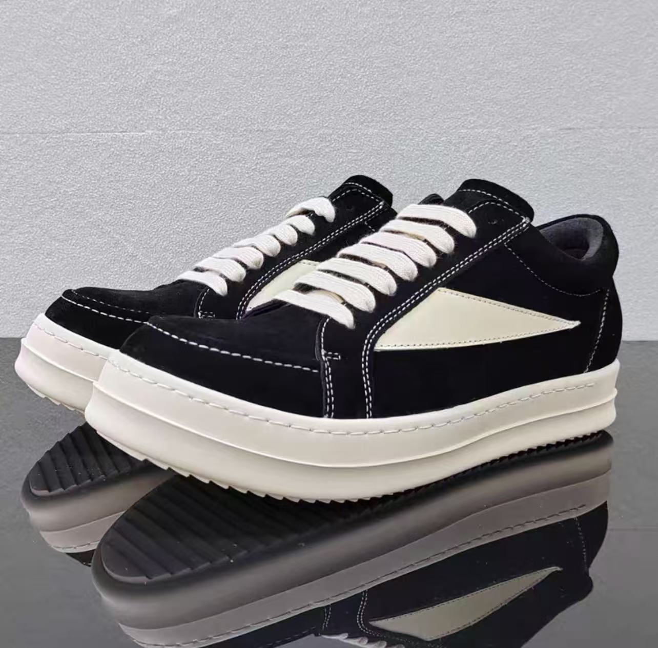 Men's & Women's Main Line Four Thick Bottom Cowhide Dark Black Men's Casual Shoes