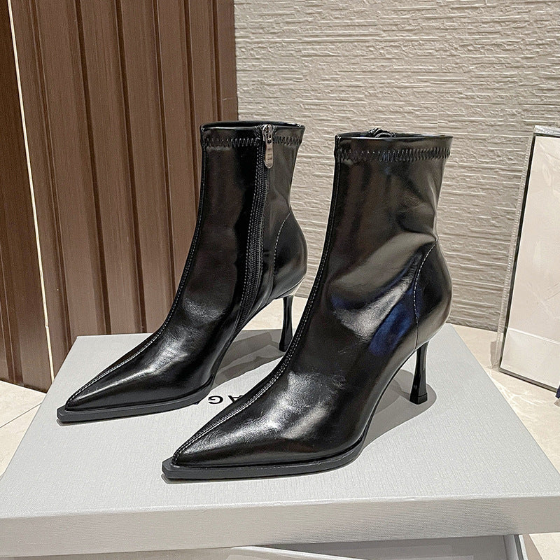 Women's Elegant Pointed Toe Stretch Thin Professional Fashion Short Boots