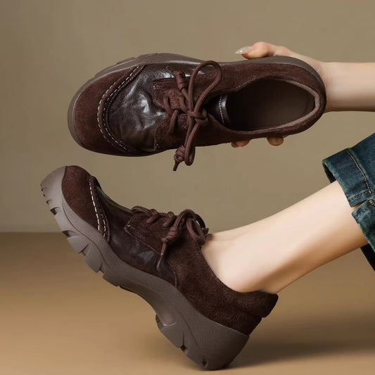 Women's Retro Lace Up Round Toe British Women's Fashion Shoes