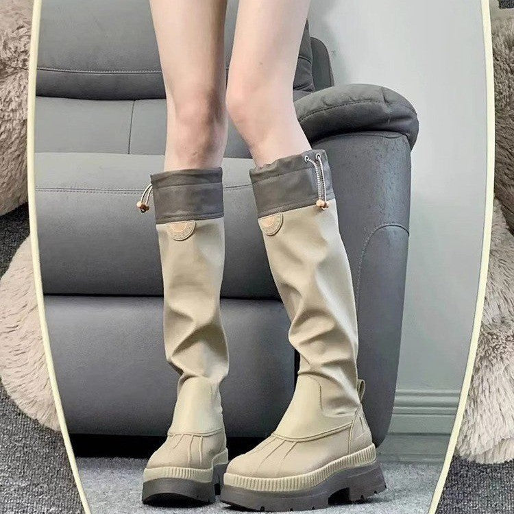 Small Height Increasing Skinny Outdoors Commute Trousers With An Women's Leather Boots