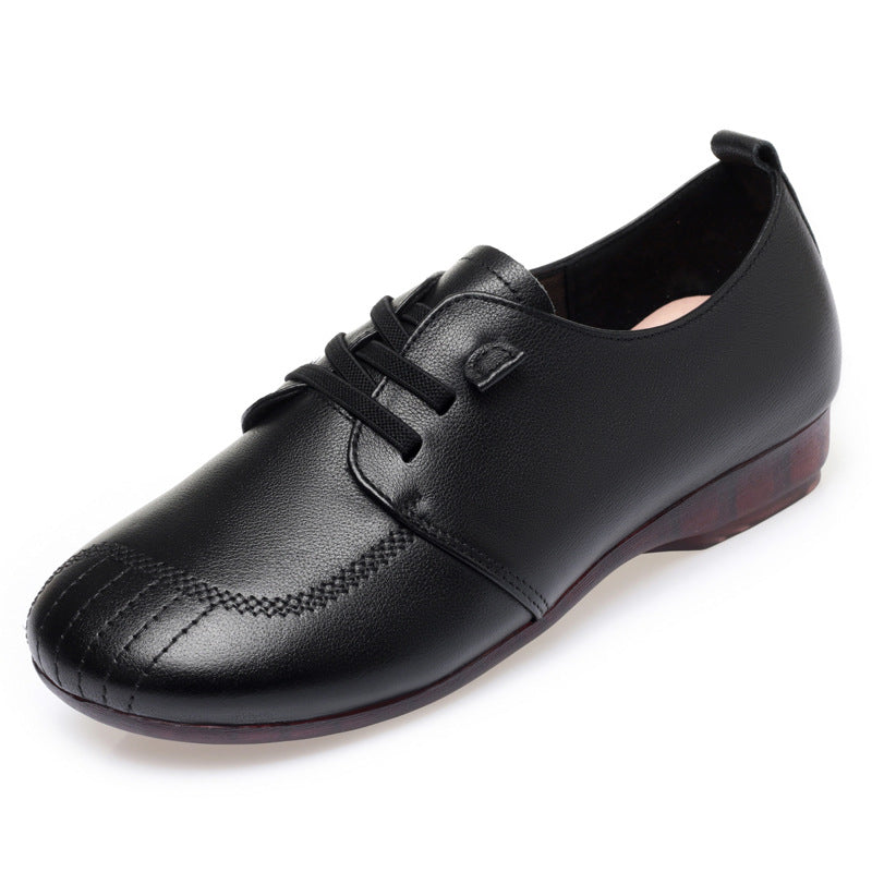 Women's Genuine Soft Bottom Mom Pumps Flat Comfort Beef Tendon Leather Shoes