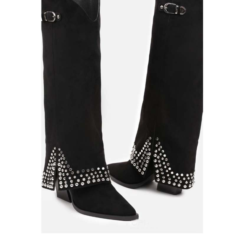 Pointed Toe Belt Lock Pants Large Size Fashion Decorative Rivets Boots