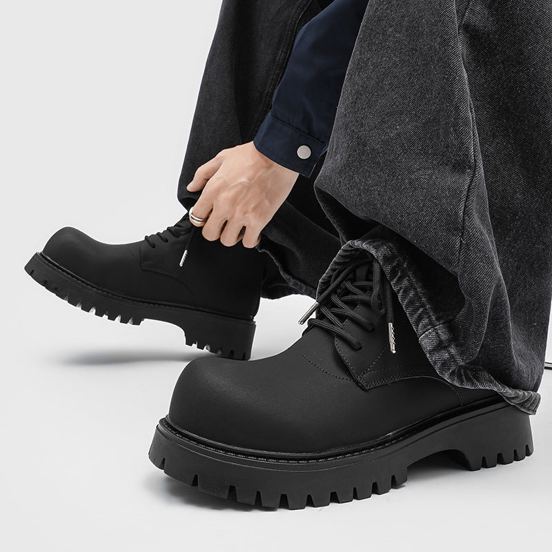 Men's Black Platform Height Increasing Couple Worker Men's Martin Boots